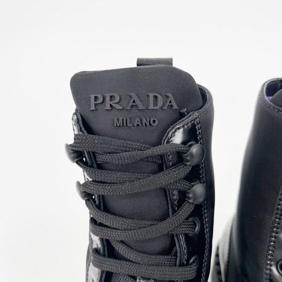Prada Black Spazzolato Re-Nylon Metal Triangle Logo Combat Ankle Boot size IT 36 - Picture 8 of 14